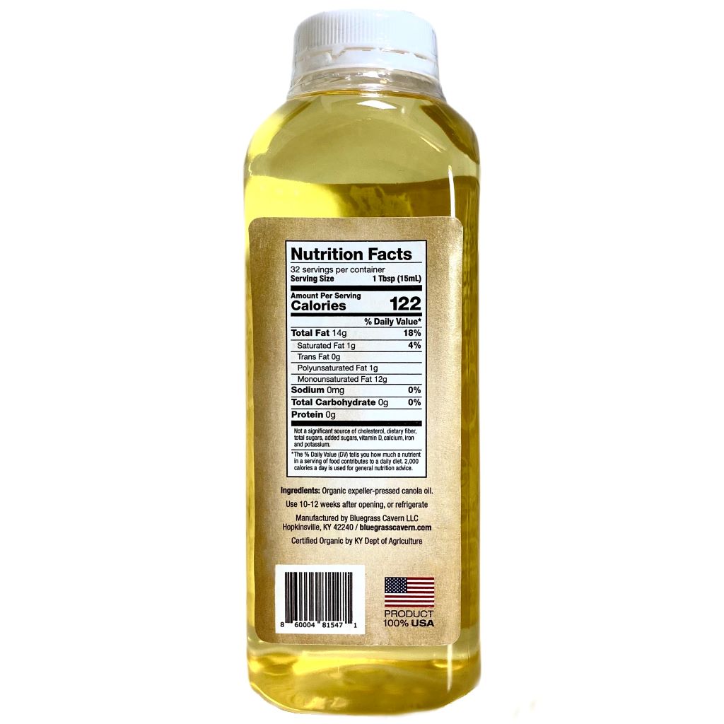 NonGMO Expeller Pressed Organic Canola Oil 16oz Bluegrass Cavern