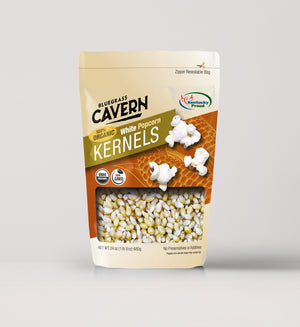 
                  
                    Load image into Gallery viewer, Bluegrass Cavern Organic White Popcorn Kernels Package
                  
                